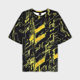 Мужская футболка oversize 3D с принтом Жёлтые неоновые линии в Санкт-Петербурге,  |  | 