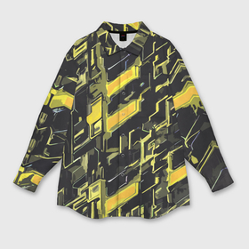 Мужская рубашка oversize 3D с принтом Жёлтые неоновые линии в Санкт-Петербурге,  |  | 
