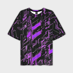 Мужская футболка oversize 3D с принтом Фиолетовые неоновые линии в Санкт-Петербурге,  |  | 