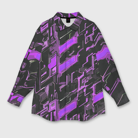 Мужская рубашка oversize 3D с принтом Фиолетовые неоновые линии в Санкт-Петербурге,  |  | 