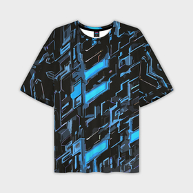 Мужская футболка oversize 3D с принтом Синие неоновые линии в Санкт-Петербурге,  |  | 
