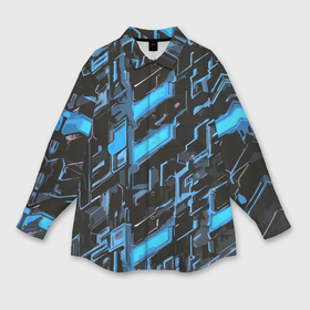 Мужская рубашка oversize 3D с принтом Синие неоновые линии в Санкт-Петербурге,  |  | 