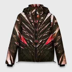 Мужская зимняя куртка 3D с принтом Красные кристаллы и камень в Белгороде, верх — 100% полиэстер; подкладка — 100% полиэстер; утеплитель — 100% полиэстер | длина ниже бедра, свободный силуэт Оверсайз. Есть воротник-стойка, отстегивающийся капюшон и ветрозащитная планка. 

Боковые карманы с листочкой на кнопках и внутренний карман на молнии. | Тематика изображения на принте: 