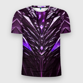 Мужская футболка 3D Slim с принтом Фиолетовые кристаллы и камень в Екатеринбурге, 100% полиэстер с улучшенными характеристиками | приталенный силуэт, круглая горловина, широкие плечи, сужается к линии бедра | 