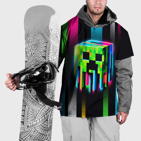 Накидка на куртку 3D с принтом Неоновый Крипер   Майнкрафт в Санкт-Петербурге, 100% полиэстер |  | dalle | далли | игра | крипер | майнкрафт | нейросеть | неон | пиксели