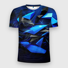 Мужская футболка 3D Slim с принтом Черно синий абстрактный фон в Екатеринбурге, 100% полиэстер с улучшенными характеристиками | приталенный силуэт, круглая горловина, широкие плечи, сужается к линии бедра | 