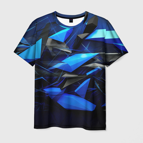 Мужская футболка 3D с принтом Черно синий абстрактный фон в Курске, 100% полиэфир | прямой крой, круглый вырез горловины, длина до линии бедер | 