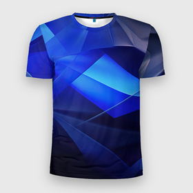 Мужская футболка 3D Slim с принтом Черно синий абстрактный  фон в Екатеринбурге, 100% полиэстер с улучшенными характеристиками | приталенный силуэт, круглая горловина, широкие плечи, сужается к линии бедра | 