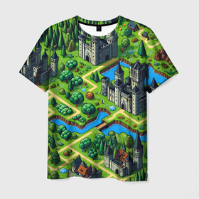 Мужская футболка 3D с принтом Heroes of Might and Magic   pixel map , 100% полиэфир | прямой крой, круглый вырез горловины, длина до линии бедер | dalle | heroes of might and magic | герои | далли | игра | карта | нейросеть