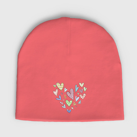 Мужская шапка демисезонная с принтом Разноцветные сердечки в виде сердца в Курске,  |  | Тематика изображения на принте: 
