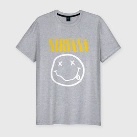 Мужская футболка хлопок Slim с принтом Nirvana original в Тюмени, 92% хлопок, 8% лайкра | приталенный силуэт, круглый вырез ворота, длина до линии бедра, короткий рукав | Тематика изображения на принте: 
