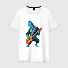 Мужская футболка хлопок с принтом Монстр с гитарой в Санкт-Петербурге, 100% хлопок | прямой крой, круглый вырез горловины, длина до линии бедер, слегка спущенное плечо. | 