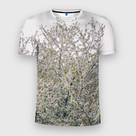 Мужская футболка 3D Slim с принтом Цветение вишни, фотография в Белгороде, 100% полиэстер с улучшенными характеристиками | приталенный силуэт, круглая горловина, широкие плечи, сужается к линии бедра | Тематика изображения на принте: 