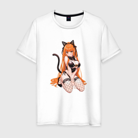 Мужская футболка хлопок с принтом Аниме кошка девушка в Кировске, 100% хлопок | прямой крой, круглый вырез горловины, длина до линии бедер, слегка спущенное плечо. | Тематика изображения на принте: 
