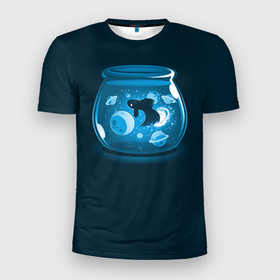 Мужская футболка 3D Slim с принтом Космический аквариум в Новосибирске, 100% полиэстер с улучшенными характеристиками | приталенный силуэт, круглая горловина, широкие плечи, сужается к линии бедра | 