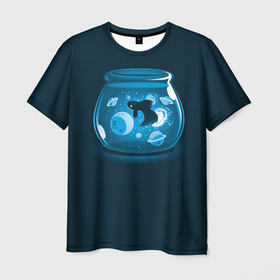 Мужская футболка 3D с принтом Космический аквариум , 100% полиэфир | прямой крой, круглый вырез горловины, длина до линии бедер | 