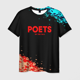 Мужская футболка 3D с принтом Poets of the fall краски брызги в Курске, 100% полиэфир | прямой крой, круглый вырез горловины, длина до линии бедер | 