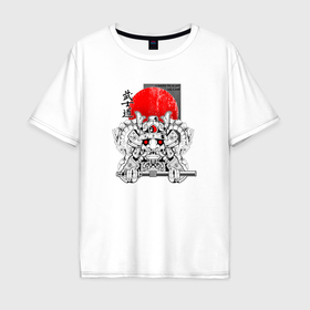Мужская футболка хлопок Oversize с принтом Мифологический демон самурай в Белгороде, 100% хлопок | свободный крой, круглый ворот, “спинка” длиннее передней части | 