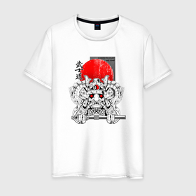Мужская футболка хлопок с принтом Мифологический демон самурай в Кировске, 100% хлопок | прямой крой, круглый вырез горловины, длина до линии бедер, слегка спущенное плечо. | 