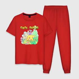 Мужская пижама хлопок с принтом Милые маленькие динозавры , 100% хлопок | брюки и футболка прямого кроя, без карманов, на брюках мягкая резинка на поясе и по низу штанин
 | Тематика изображения на принте: 