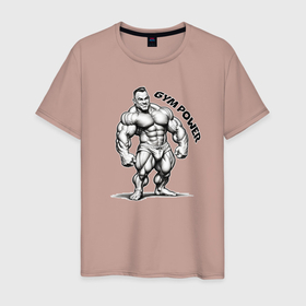 Мужская футболка хлопок с принтом Gym power энергия зала в Петрозаводске, 100% хлопок | прямой крой, круглый вырез горловины, длина до линии бедер, слегка спущенное плечо. | Тематика изображения на принте: 