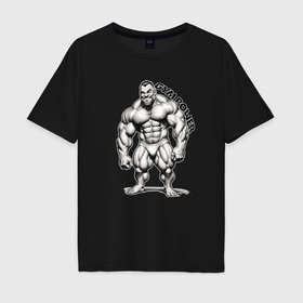 Мужская футболка хлопок Oversize с принтом Gym power сила зала , 100% хлопок | свободный крой, круглый ворот, “спинка” длиннее передней части | 