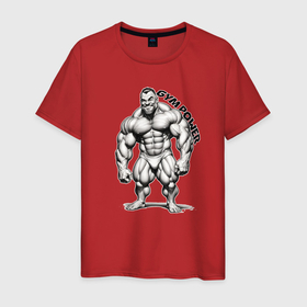 Мужская футболка хлопок с принтом Gym power сила зала в Курске, 100% хлопок | прямой крой, круглый вырез горловины, длина до линии бедер, слегка спущенное плечо. | 