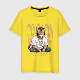 Мужская футболка хлопок с принтом Бенгальский кот репер в Екатеринбурге, 100% хлопок | прямой крой, круглый вырез горловины, длина до линии бедер, слегка спущенное плечо. | 