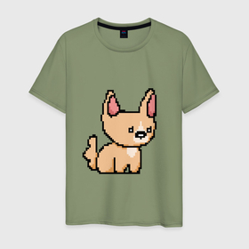 Мужская футболка хлопок с принтом Пиксельная собачка , 100% хлопок | прямой крой, круглый вырез горловины, длина до линии бедер, слегка спущенное плечо. | 