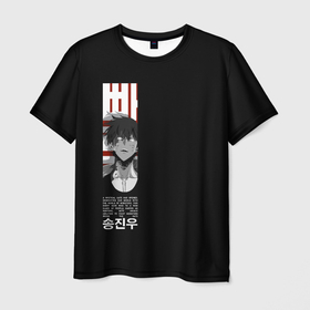 Мужская футболка 3D с принтом Ahjin Guild Sung Jin Woo , 100% полиэфир | прямой крой, круглый вырез горловины, длина до линии бедер | 