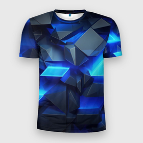 Мужская футболка 3D Slim с принтом Черно синий абстрактный   фон в Екатеринбурге, 100% полиэстер с улучшенными характеристиками | приталенный силуэт, круглая горловина, широкие плечи, сужается к линии бедра | 