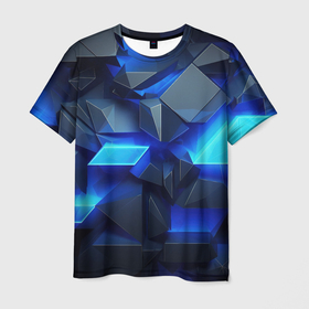 Мужская футболка 3D с принтом Черно синий абстрактный   фон в Курске, 100% полиэфир | прямой крой, круглый вырез горловины, длина до линии бедер | 