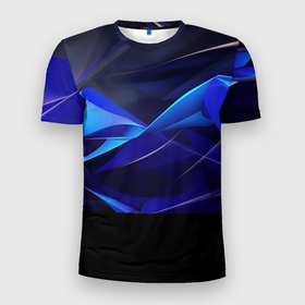 Мужская футболка 3D Slim с принтом Темный синий абстрактный  геометрический  фон в Екатеринбурге, 100% полиэстер с улучшенными характеристиками | приталенный силуэт, круглая горловина, широкие плечи, сужается к линии бедра | 