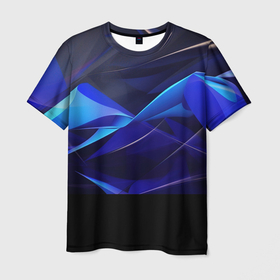 Мужская футболка 3D с принтом Темный синий абстрактный  геометрический  фон в Новосибирске, 100% полиэфир | прямой крой, круглый вырез горловины, длина до линии бедер | 