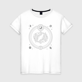 Женская футболка хлопок с принтом Знак зодиака   рыбы в Тюмени, 100% хлопок | прямой крой, круглый вырез горловины, длина до линии бедер, слегка спущенное плечо | 