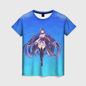 Женская футболка 3D с принтом Genshin персонаж игры Keqing , 100% полиэфир ( синтетическое хлопкоподобное полотно) | прямой крой, круглый вырез горловины, длина до линии бедер | 
