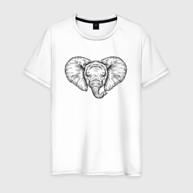Мужская футболка хлопок с принтом Голова слоненка в Екатеринбурге, 100% хлопок | прямой крой, круглый вырез горловины, длина до линии бедер, слегка спущенное плечо. | 