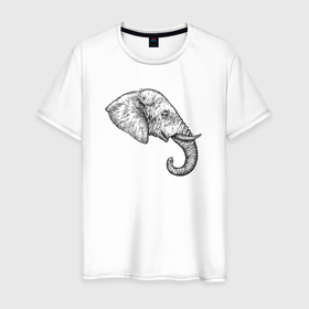 Мужская футболка хлопок с принтом Голова слона в профиль в Санкт-Петербурге, 100% хлопок | прямой крой, круглый вырез горловины, длина до линии бедер, слегка спущенное плечо. | 