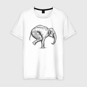Мужская футболка хлопок с принтом Слон акробат в Екатеринбурге, 100% хлопок | прямой крой, круглый вырез горловины, длина до линии бедер, слегка спущенное плечо. | 