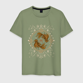 Мужская футболка хлопок с принтом Рыбы знак астрологии , 100% хлопок | прямой крой, круглый вырез горловины, длина до линии бедер, слегка спущенное плечо. | 