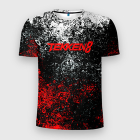 Мужская футболка 3D Slim с принтом Tekken 8 брызги красок в Екатеринбурге, 100% полиэстер с улучшенными характеристиками | приталенный силуэт, круглая горловина, широкие плечи, сужается к линии бедра | Тематика изображения на принте: 