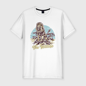 Мужская футболка хлопок Slim с принтом Лев wildlife в Санкт-Петербурге, 92% хлопок, 8% лайкра | приталенный силуэт, круглый вырез ворота, длина до линии бедра, короткий рукав | 