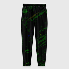 Мужские брюки 3D с принтом Зелёные узоры на чёрном фоне в Тюмени, 100% полиэстер | манжеты по низу, эластичный пояс регулируется шнурком, по бокам два кармана без застежек, внутренняя часть кармана из мелкой сетки | Тематика изображения на принте: 