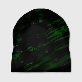 Шапка 3D с принтом Зелёные узоры на чёрном фоне в Тюмени, 100% полиэстер | универсальный размер, печать по всей поверхности изделия | 