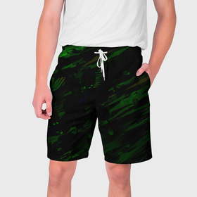 Мужские шорты 3D с принтом Зелёные узоры на чёрном фоне в Белгороде,  полиэстер 100% | прямой крой, два кармана без застежек по бокам. Мягкая трикотажная резинка на поясе, внутри которой широкие завязки. Длина чуть выше колен | 