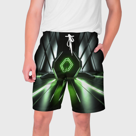 Мужские шорты 3D с принтом Зеленый луч в Тюмени,  полиэстер 100% | прямой крой, два кармана без застежек по бокам. Мягкая трикотажная резинка на поясе, внутри которой широкие завязки. Длина чуть выше колен | 
