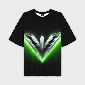 Мужская футболка oversize 3D с принтом Зеленые неоновые лучи на черном в Санкт-Петербурге,  |  | 