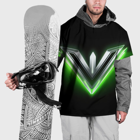 Накидка на куртку 3D с принтом Зеленые неоновые лучи на черном в Санкт-Петербурге, 100% полиэстер |  | 