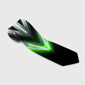 Галстук 3D с принтом Зеленые неоновые лучи на черном в Тюмени, 100% полиэстер | Длина 148 см; Плотность 150-180 г/м2 | Тематика изображения на принте: 
