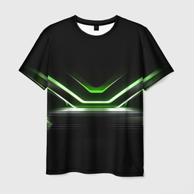 Мужская футболка 3D с принтом Зеленый неоновый абстракт в Курске, 100% полиэфир | прямой крой, круглый вырез горловины, длина до линии бедер | 